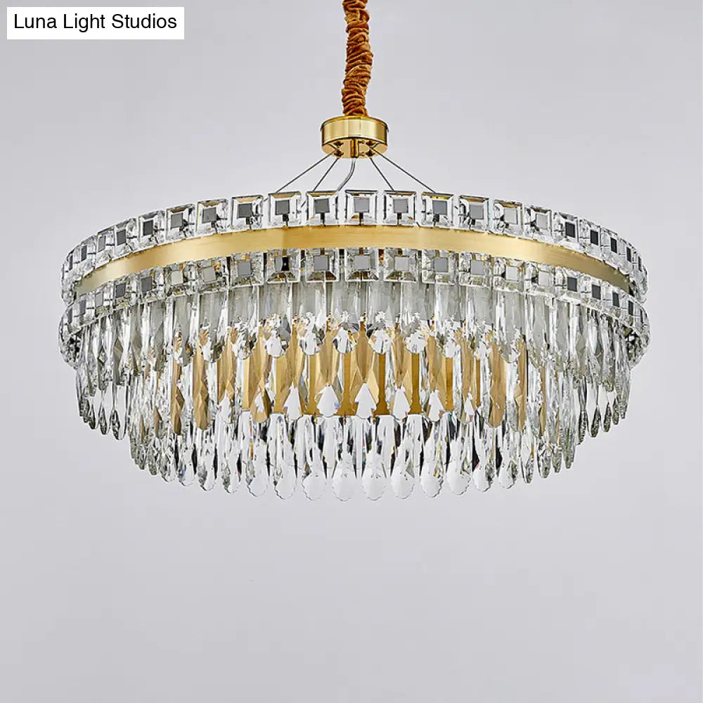 2-Tier Crystal Led Chandelier Modern Living Room Pendant Light In Gold 18’/23.5’ Width