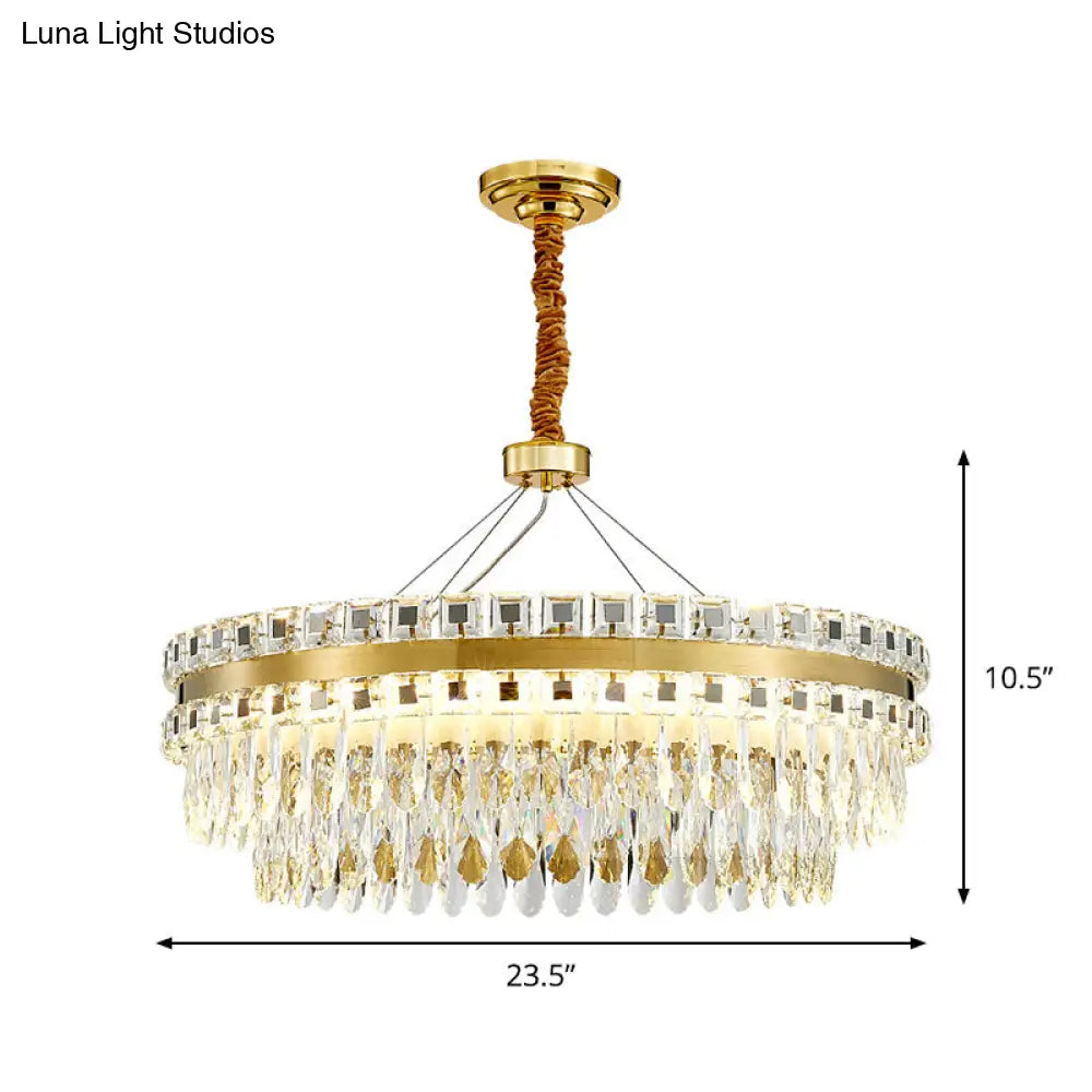 Crystal Led Chandelier- Modernist Gold Hanging Light Fixture 2-Tier 18/23.5 Width