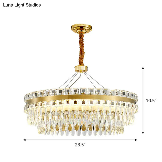 Crystal Led Chandelier- Modernist Gold Hanging Light Fixture 2-Tier 18/23.5 Width