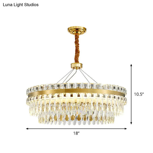 Crystal Led Chandelier- Modernist Gold Hanging Light Fixture 2-Tier 18/23.5 Width