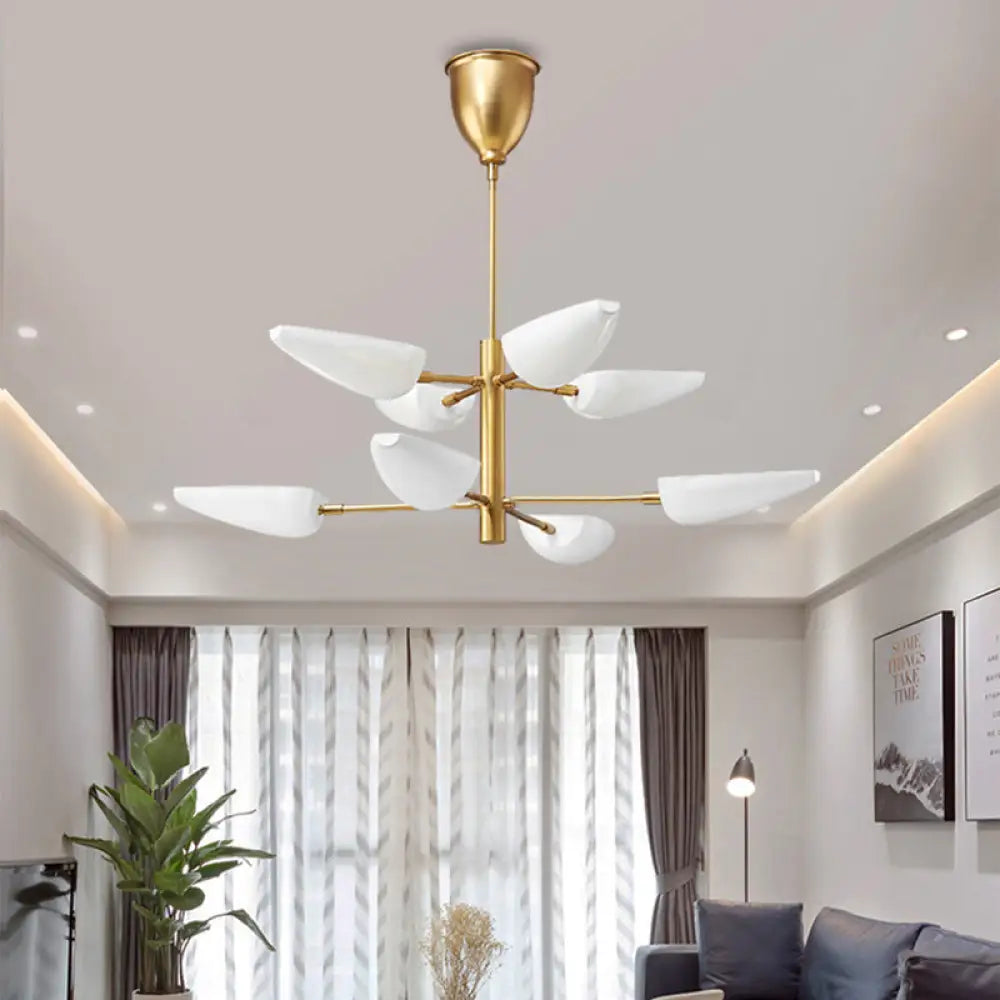 2-Tier Nordic Chandelier With Metal Spoon Shade - 8 Lights Brass Fixture For Dining Room