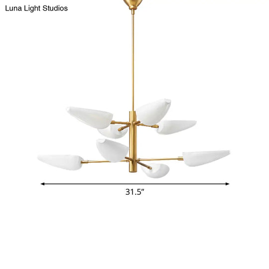 2-Tier Nordic Chandelier With Metal Spoon Shade - 8 Lights Brass Fixture For Dining Room