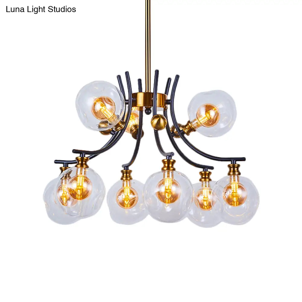 2-Tier Nordic Style Clear Glass Pendant Chandelier: Orb-Shaped Black & Gold 9/12-Head