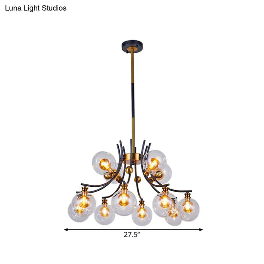 2-Tier Nordic Style Clear Glass Pendant Chandelier: Orb-Shaped Black & Gold 9/12-Head