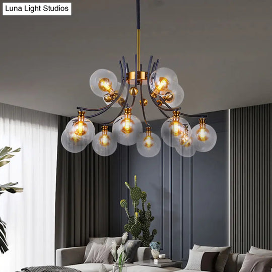 2-Tier Nordic Style Clear Glass Pendant Chandelier: Orb-Shaped Black & Gold 9/12-Head