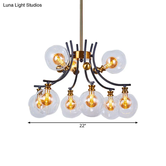 2-Tier Nordic Style Clear Glass Pendant Chandelier: Orb-Shaped Black & Gold 9/12-Head