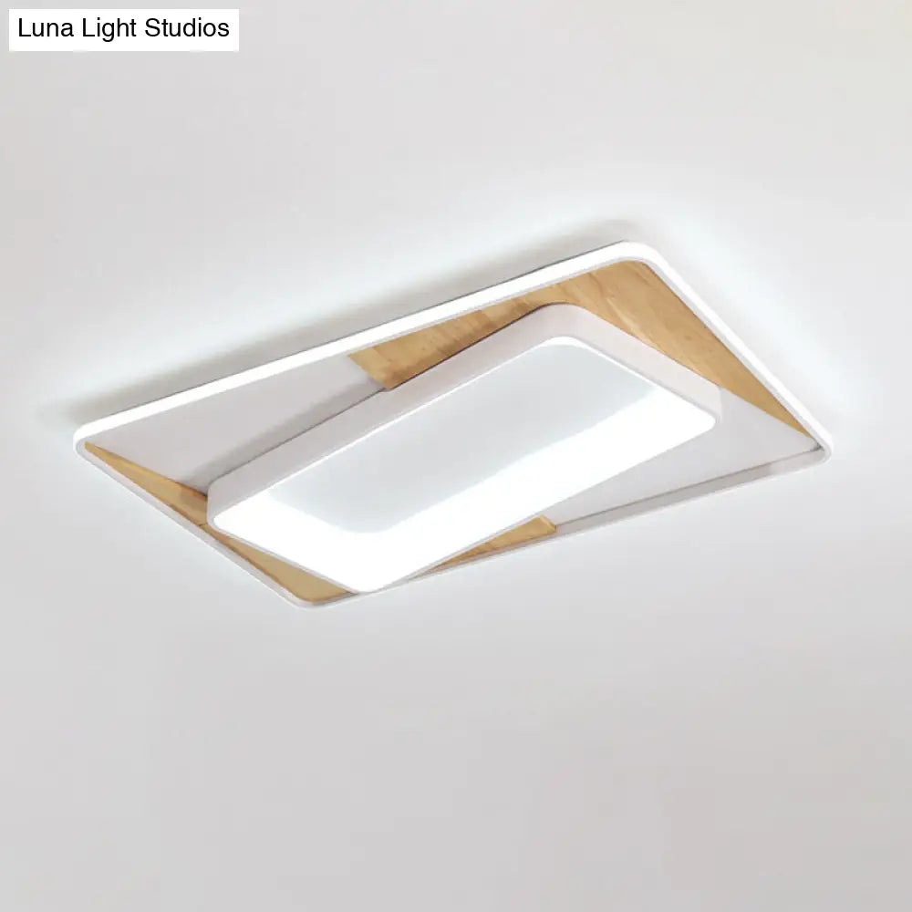 2-Tier Nordic Style Wood-White Led Ceiling Flush Light With Acrylic Splicing Warm/White