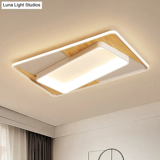 2-Tier Nordic Style Wood-White Led Ceiling Flush Light With Acrylic Splicing Warm/White