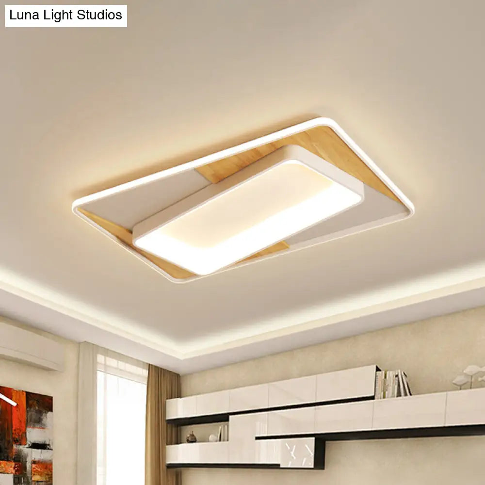 2-Tier Nordic Style Wood-White Led Ceiling Flush Light With Acrylic Splicing Warm/White White /