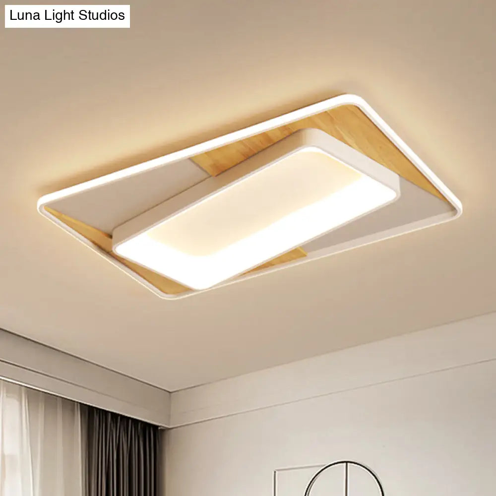 2 - Tier Nordic Style Wood - White Led Ceiling Flush Light With Acrylic Splicing Warm/White