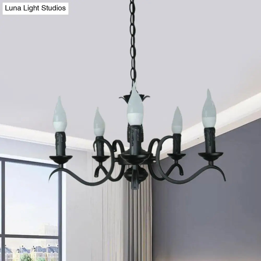 2-Tier Traditional Metal Candle Chandelier With Black Finish - Ideal For Living Room Ceiling Hanging