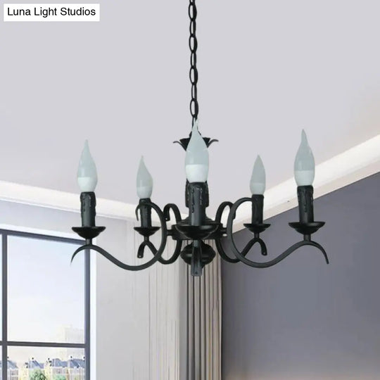 2-Tier Traditional Metal Candle Chandelier With Black Finish - Ideal For Living Room Ceiling Hanging