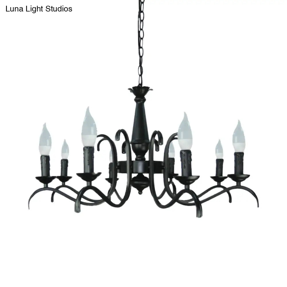 2-Tier Traditional Metal Candle Chandelier With Black Finish - Ideal For Living Room Ceiling Hanging