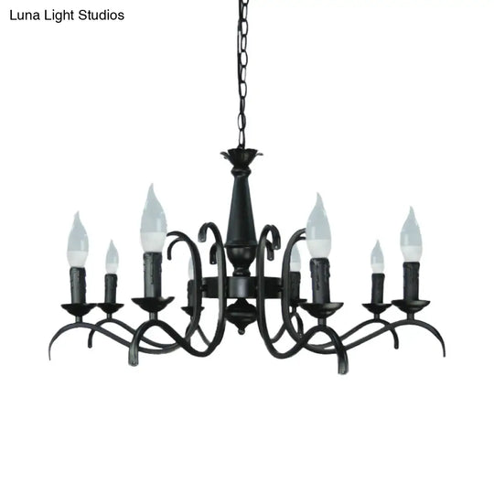 2-Tier Traditional Metal Candle Chandelier With Black Finish - Ideal For Living Room Ceiling Hanging