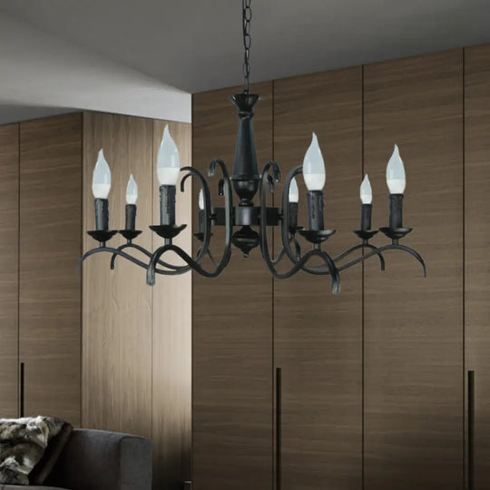 2-Tier Traditional Metal Candle Chandelier With Black Finish - Ideal For Living Room Ceiling Hanging