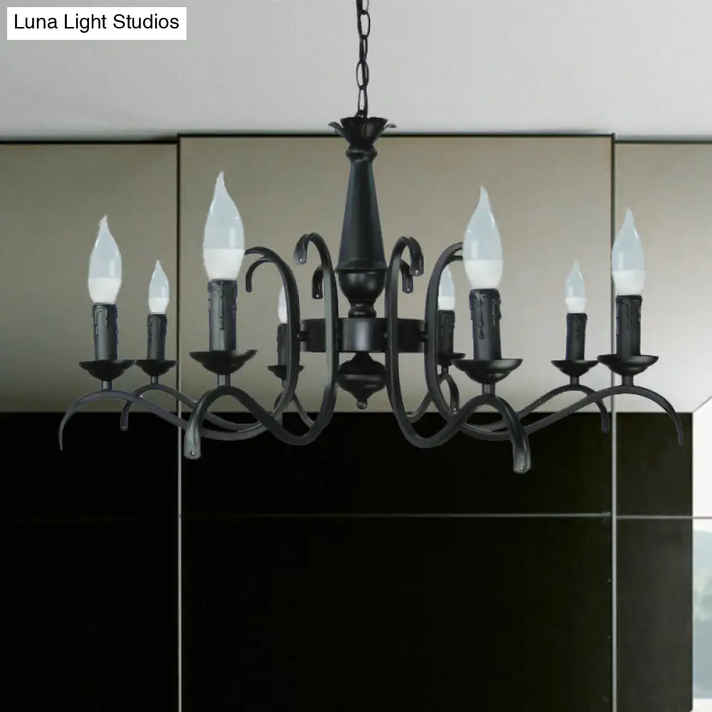 2-Tier Traditional Metal Candle Chandelier With Black Finish - Ideal For Living Room Ceiling Hanging