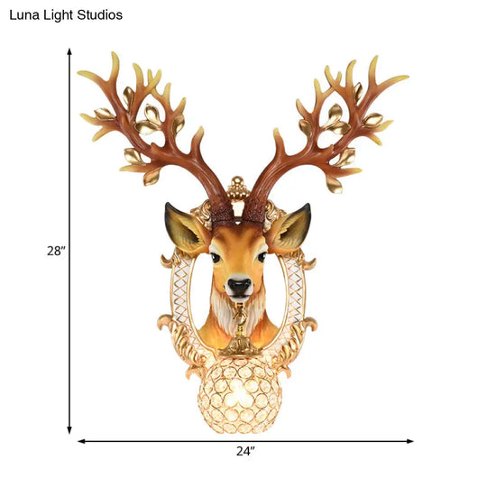 20/24 W Resin Wall Lamp: Classical Style Deer Head-Shaped Sconce Light With Crystal Globe Shade