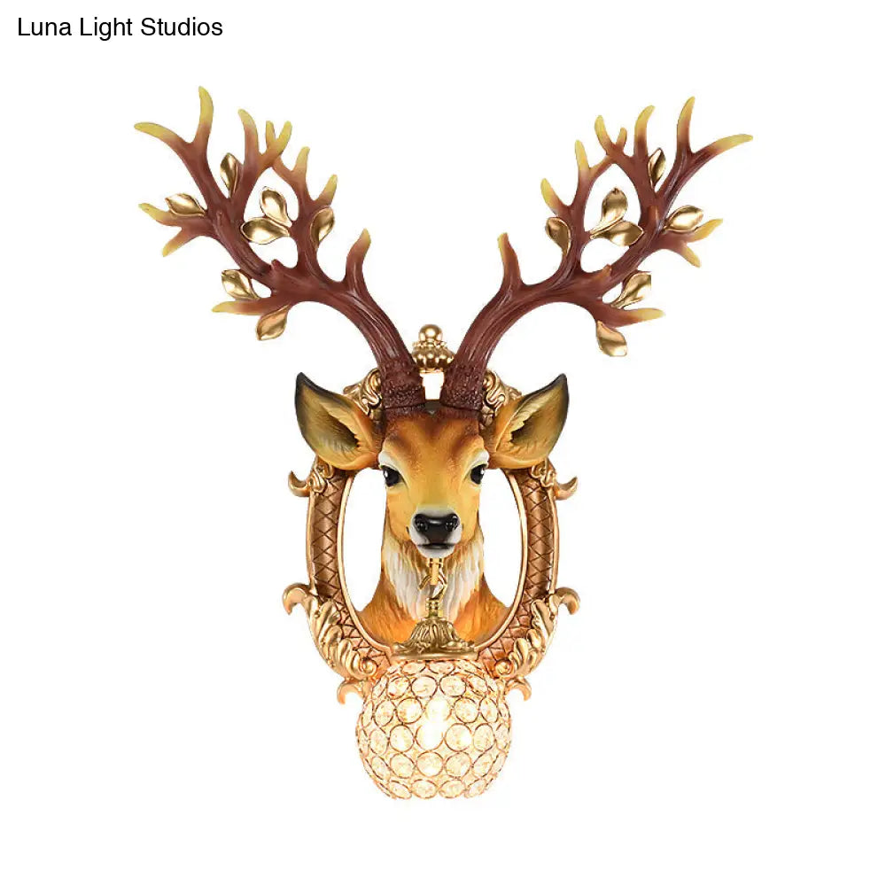 20/24 W Resin Wall Lamp: Classical Style Deer Head-Shaped Sconce Light With Crystal Globe Shade