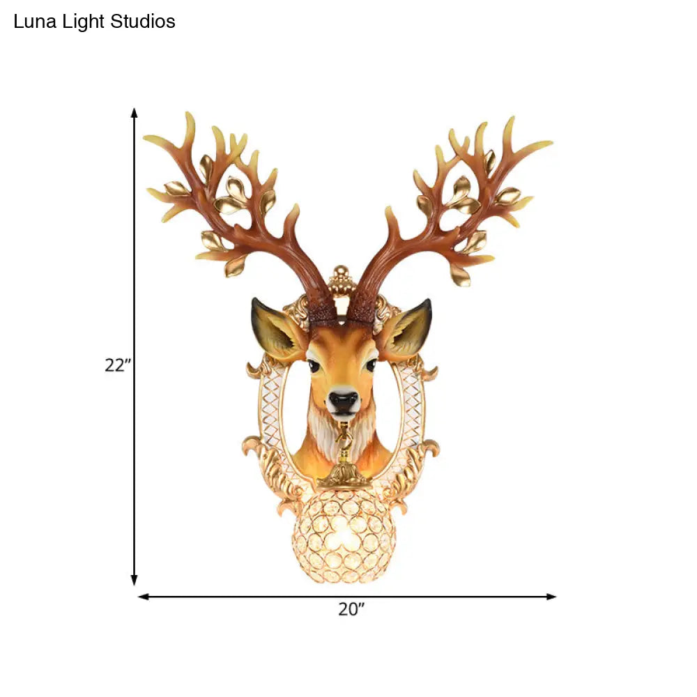 20/24 W Resin Wall Lamp: Classical Style Deer Head-Shaped Sconce Light With Crystal Globe Shade