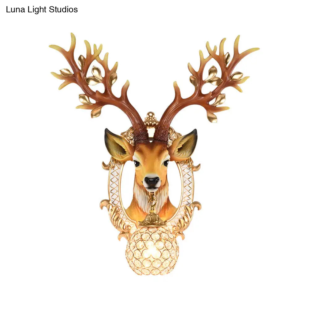 20/24 W Resin Wall Lamp: Classical Style Deer Head-Shaped Sconce Light With Crystal Globe Shade