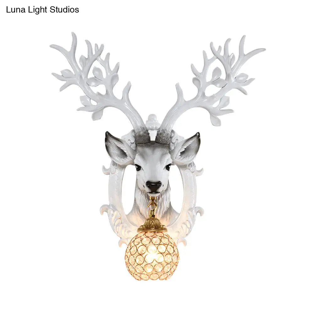 20/24 W Resin Wall Lamp: Classical Style Deer Head-Shaped Sconce Light With Crystal Globe Shade