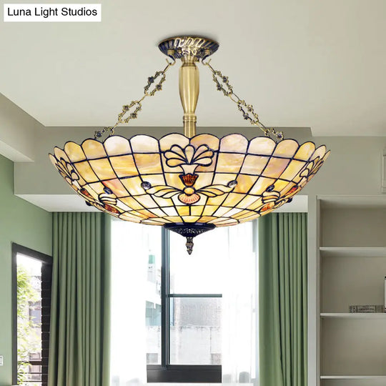 20.5/21.5 Wide Shell Flower Mediterranean Ceiling Flush Mount - 4 Lights Brass Semi Light / 20.5