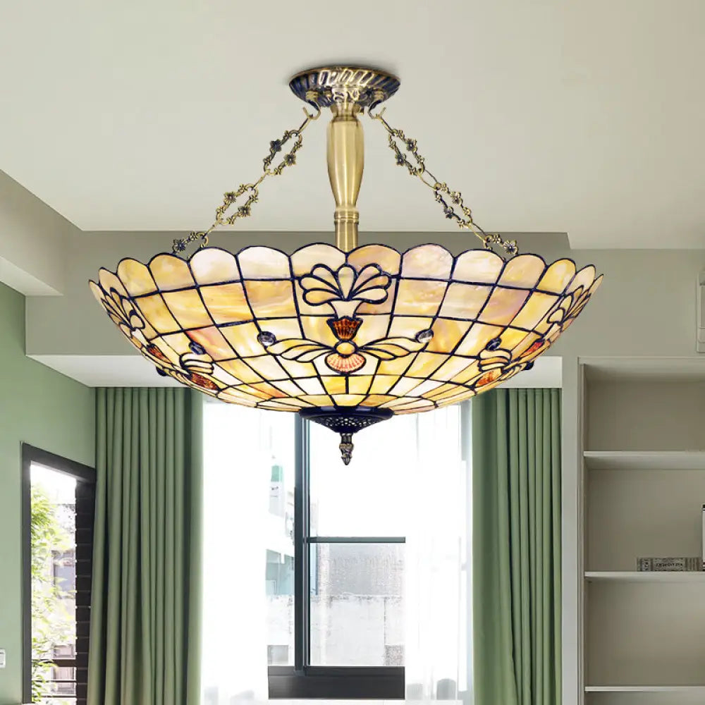 20.5’/21.5’ Wide Shell Flower Mediterranean Ceiling Flush Mount - 4 Lights Brass Semi Light / 20.5’