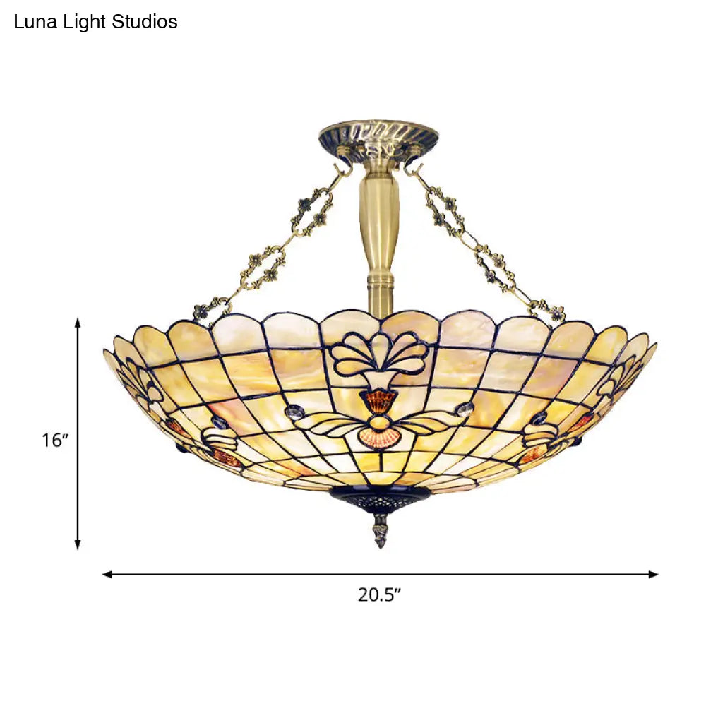 20.5’/21.5’ Wide Shell Flower Mediterranean Ceiling Flush Mount - 4 Lights Brass Semi Light