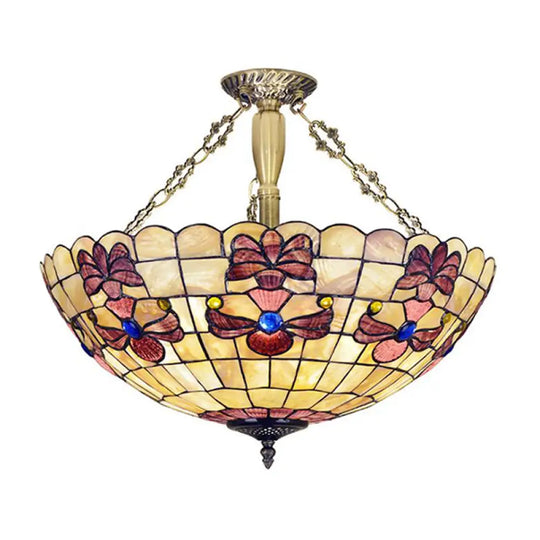 20.5’/21.5’ Wide Shell Flower Mediterranean Ceiling Flush Mount - 4 Lights Brass Semi Light / 21.5’