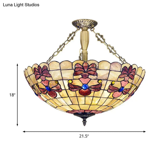 20.5’/21.5’ Wide Shell Flower Mediterranean Ceiling Flush Mount - 4 Lights Brass Semi Light