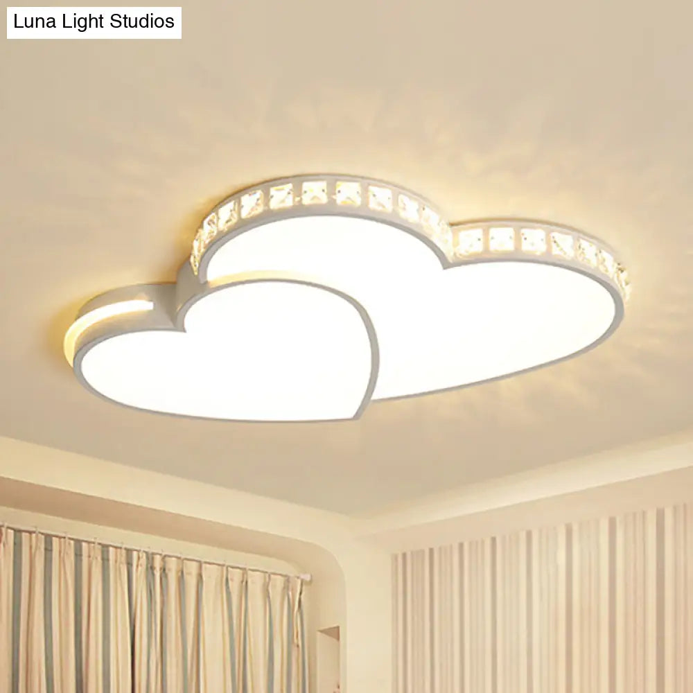 20.5/24.5 Double Heart Flush Mount Crystal Led Ceiling Light Fixture - Warm/White For Bedroom White