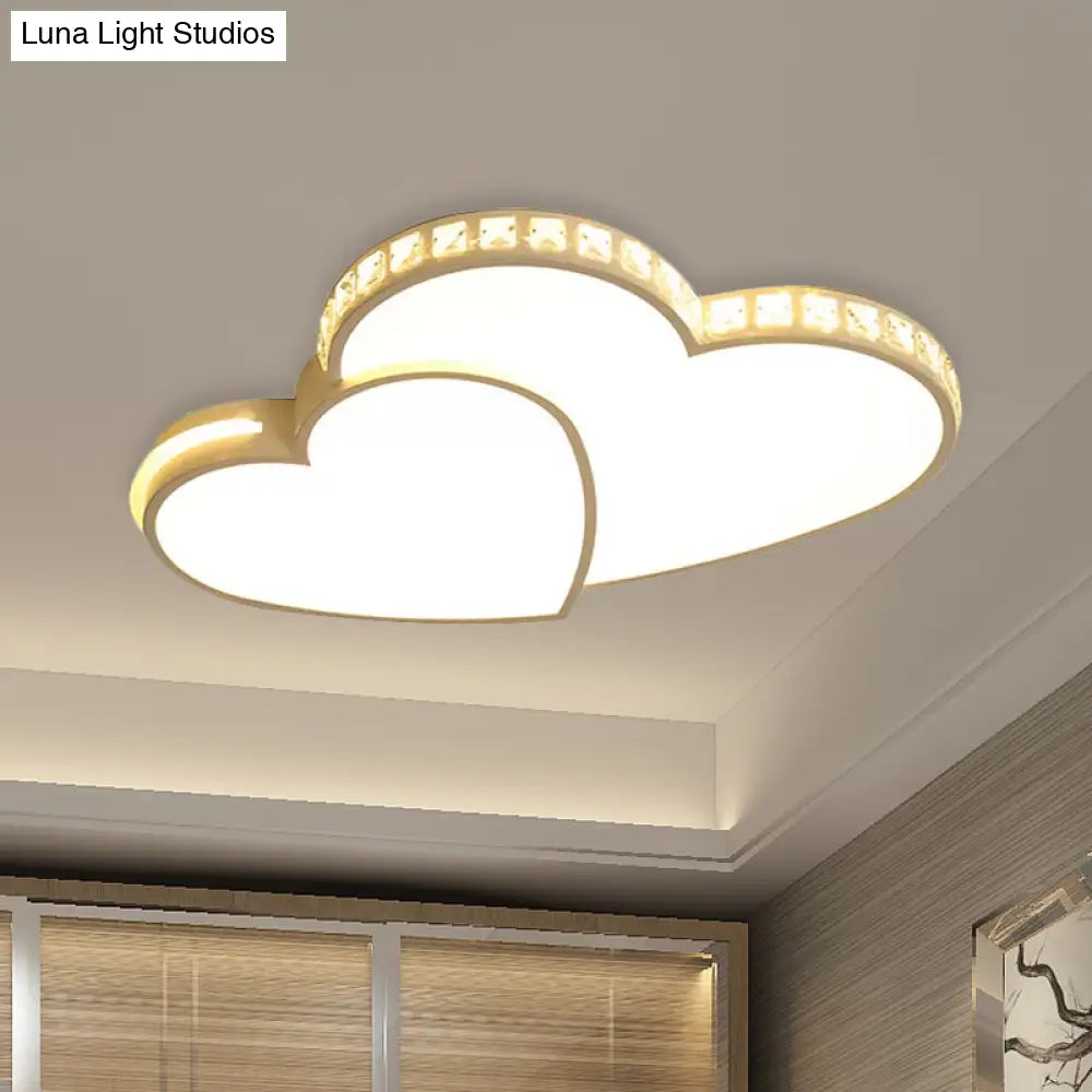 20.5/24.5 Double Heart Flush Mount Crystal Led Ceiling Light Fixture - Warm/White For Bedroom
