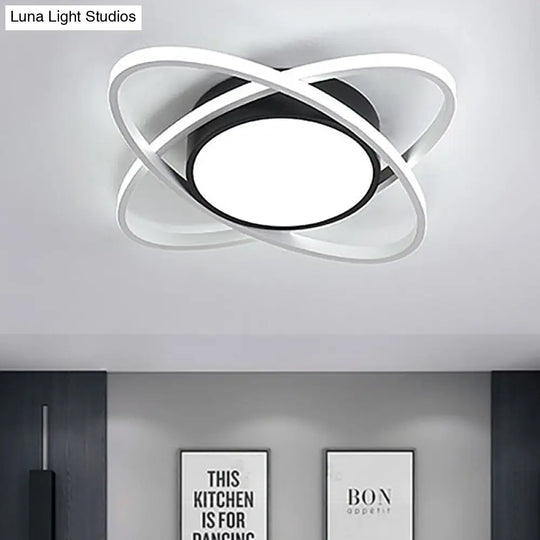 20.5/28 Wide Oval Metal Flush Mount Lamp- Modern Black And White Led Ceiling Fixture With Frosted
