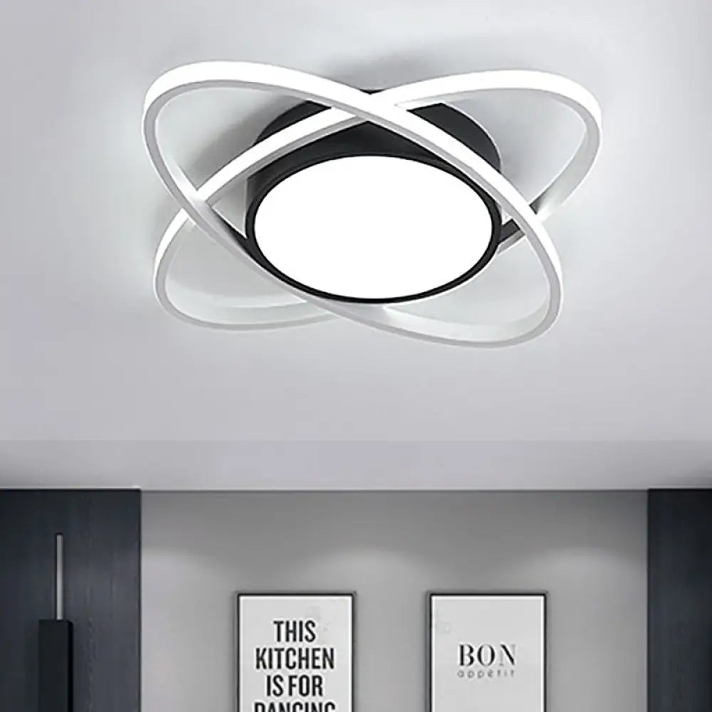 20.5’/28’ Wide Oval Metal Flush Mount Lamp - Modern Black And White Led Ceiling Fixture With