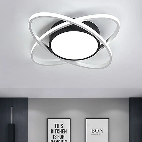 20.5’/28’ Wide Oval Metal Flush Mount Lamp - Modern Black And White Led Ceiling Fixture With
