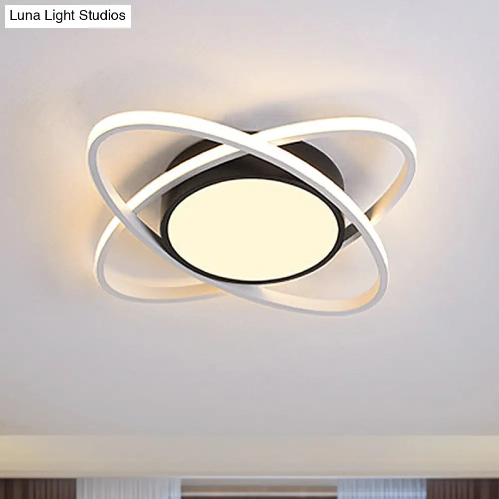 20.5/28 Wide Oval Metal Flush Mount Lamp- Modern Black And White Led Ceiling Fixture With Frosted