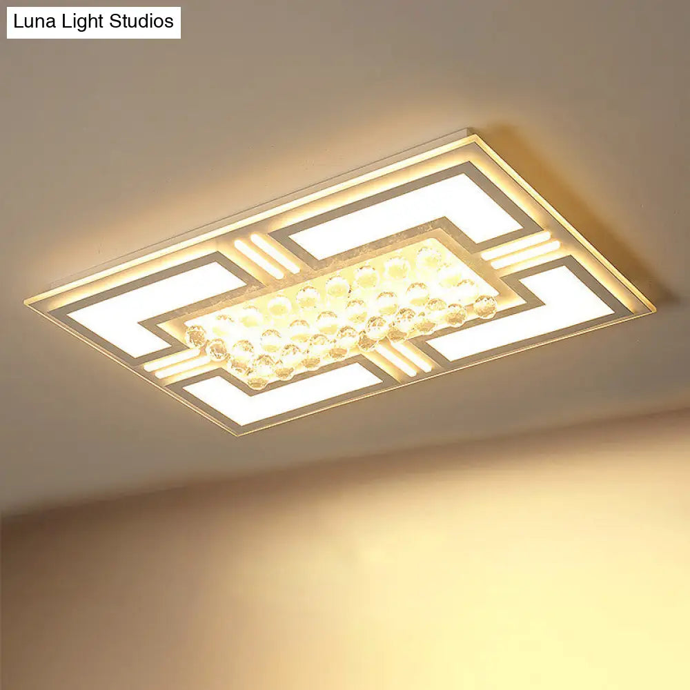 20.5/35.5 Wide Crystal Square/Rectangle Led Flush Ceiling Light Fixture (Warm/White) White / 35.5