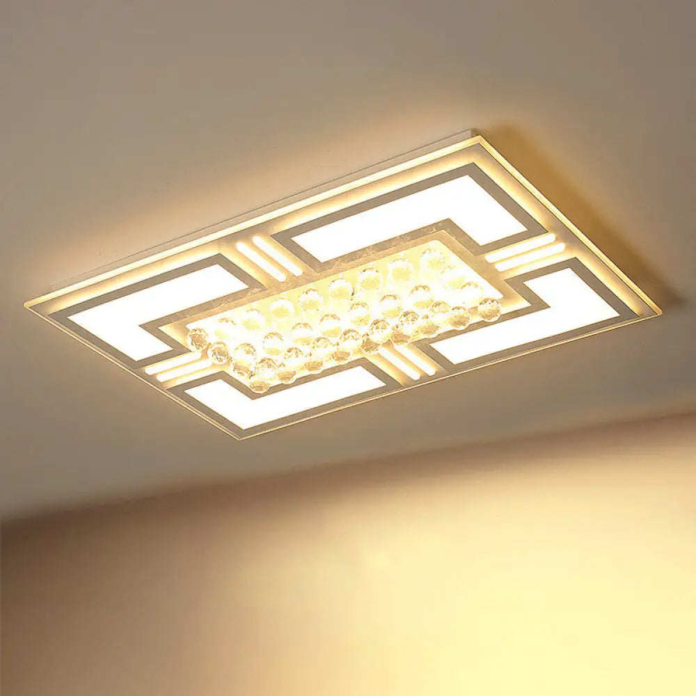 20.5’/35.5’ Wide Crystal Square/Rectangle Led Flush Ceiling Light Fixture (Warm/White) White /