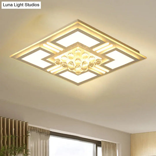 20.5/35.5 Wide Crystal Square/Rectangle Led Flush Ceiling Light Fixture (Warm/White) White / 20.5