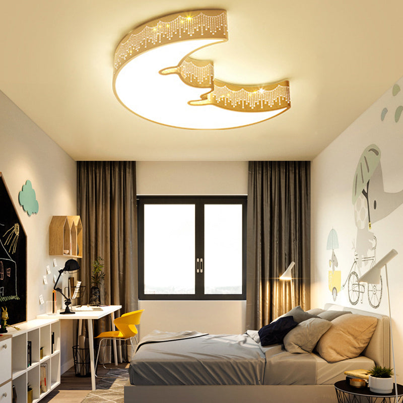 Kids' Bedroom Ceiling Light with Etched Metal Acrylic Design and White LED Lamp