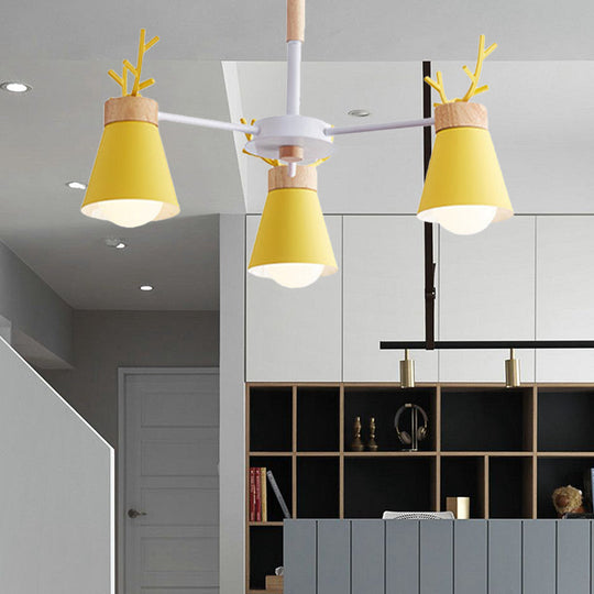 Modern Iron Deer Horn Kids Pendant Chandelier - Stylish Room Lighting Fixture 3 / Yellow