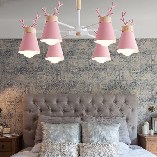 Modern Iron Deer Horn Kids Pendant Chandelier - Stylish Room Lighting Fixture 6 / Pink