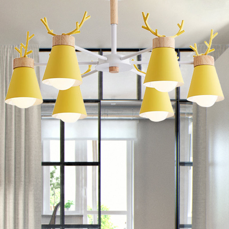 Modern Iron Deer Horn Kids Pendant Chandelier - Stylish Room Lighting Fixture 6 / Yellow