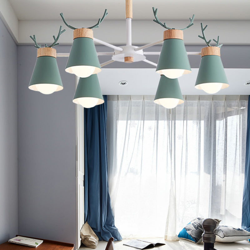 Modern Iron Deer Horn Kids Pendant Chandelier - Stylish Room Lighting Fixture 6 / Green
