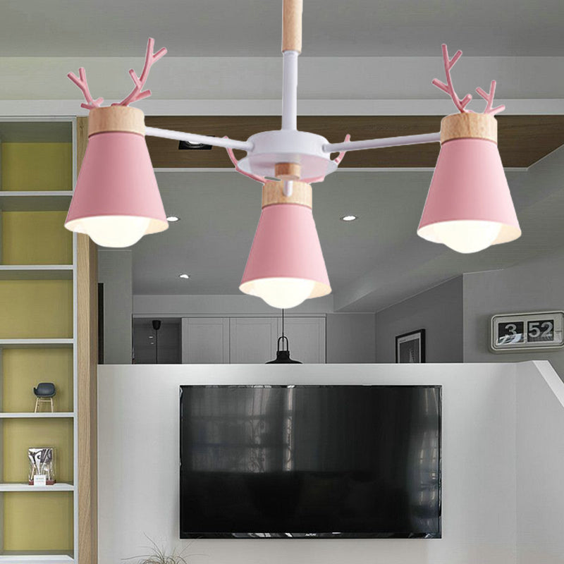 Modern Iron Deer Horn Kids Pendant Chandelier - Stylish Room Lighting Fixture 3 / Pink