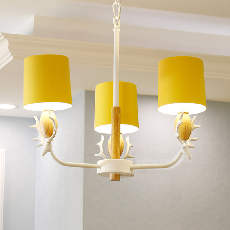 Scandinavian Deer Horn Chandelier - Stylish Metal Wood Hanging Light For Living Room 3 / Yellow