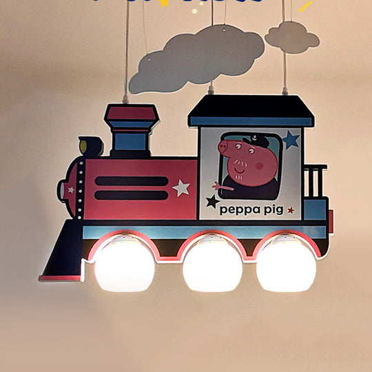 Blue Cartoon Train Metal Pendant Light For Kids Bedroom