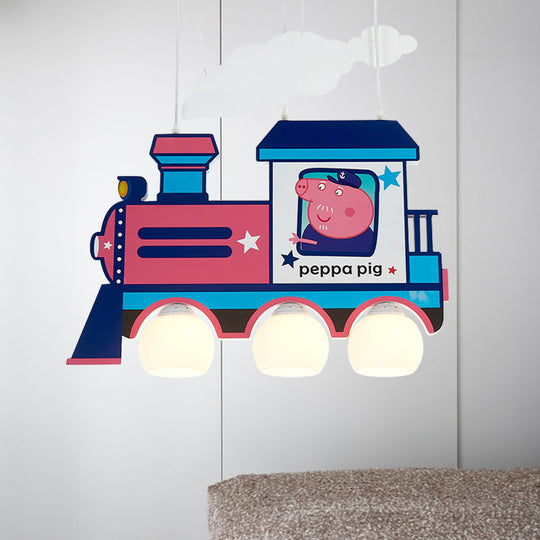 Blue Cartoon Train Metal Pendant Light For Kids Bedroom