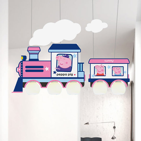 Blue Cartoon Train Metal Pendant Light For Kids Bedroom