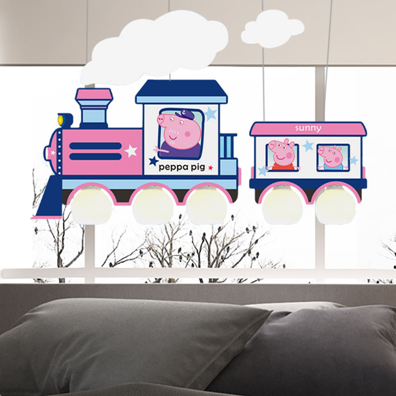 Blue Cartoon Train Metal Pendant Light For Kids Bedroom